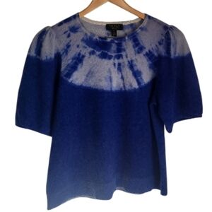 Charter Club Cashmere Tie Dye Blue and White Short Sleeve Sweater XL